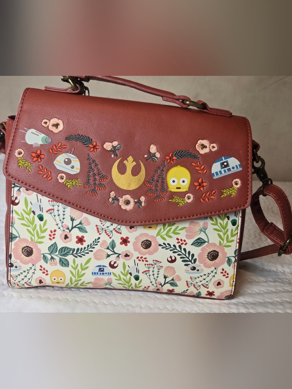 Loungefly Rust Floral Rebel Alliance Satchel - Picture 2 of 13